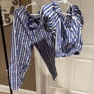 Bonnie Jean Blue and White Striped Kids Matching Set